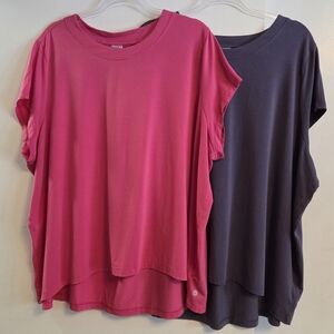 ATHLETA With Ease Bundle Of 2 Short Sleeve Tops Pink Purple 1X
